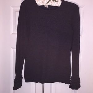 Gray Merlino wool sweater w/accent cuff sleeve